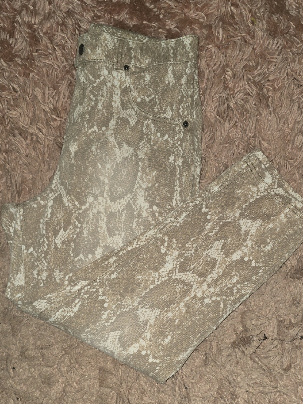 Snake Print Skinny Jeans in Taupe and Ivory